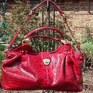 BRAHMIN Elisa Satchel in Glossy Red Leather